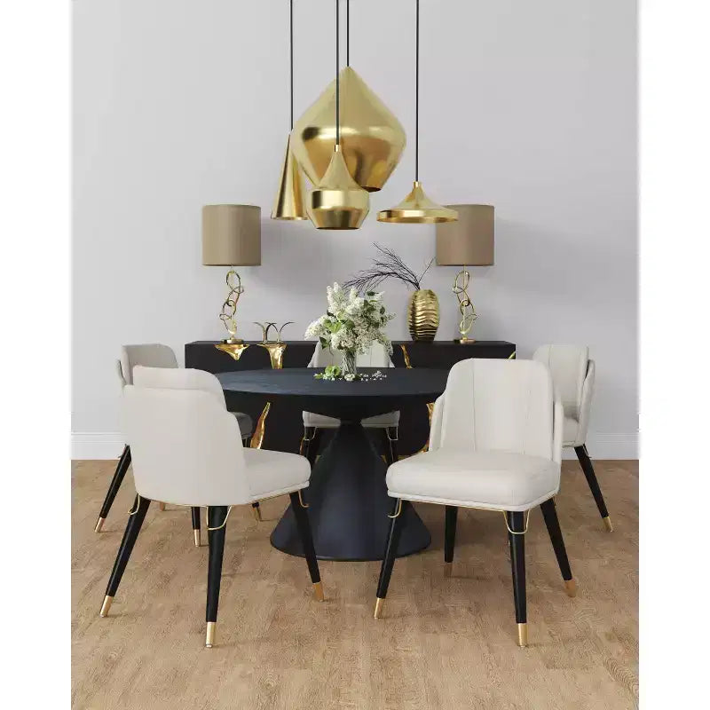Manhattan Comfort Lot de 2 chaises de salle à manger Estelle en similicuir crème : Rembourrées, pieds en bois, aucun assemblage requis