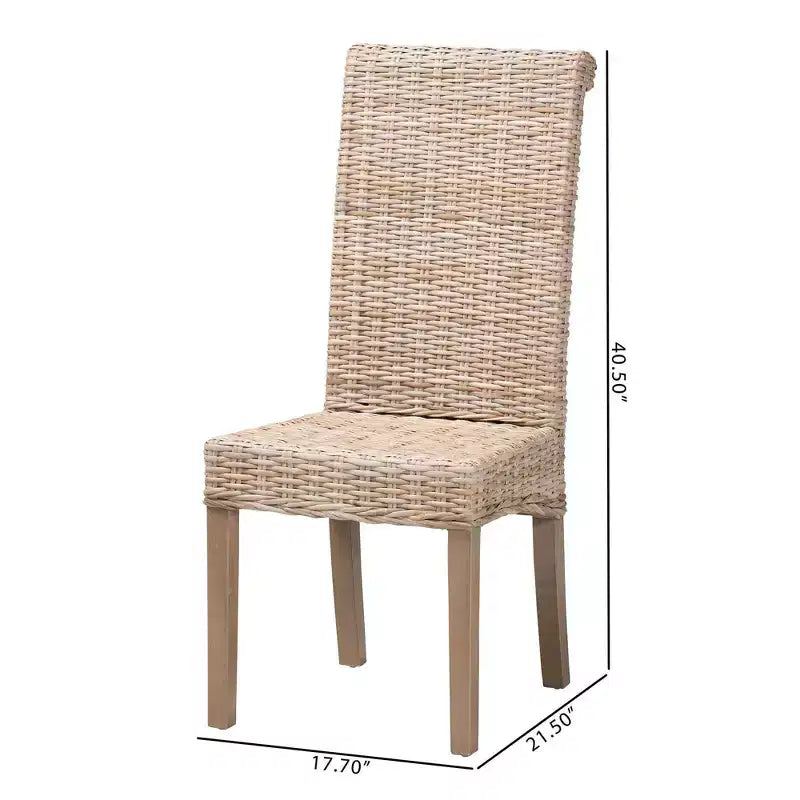 bali & pari Chaise de salle à manger Santiago en rotin naturel et bois de manguier Gris Kubu/Taupe rustique