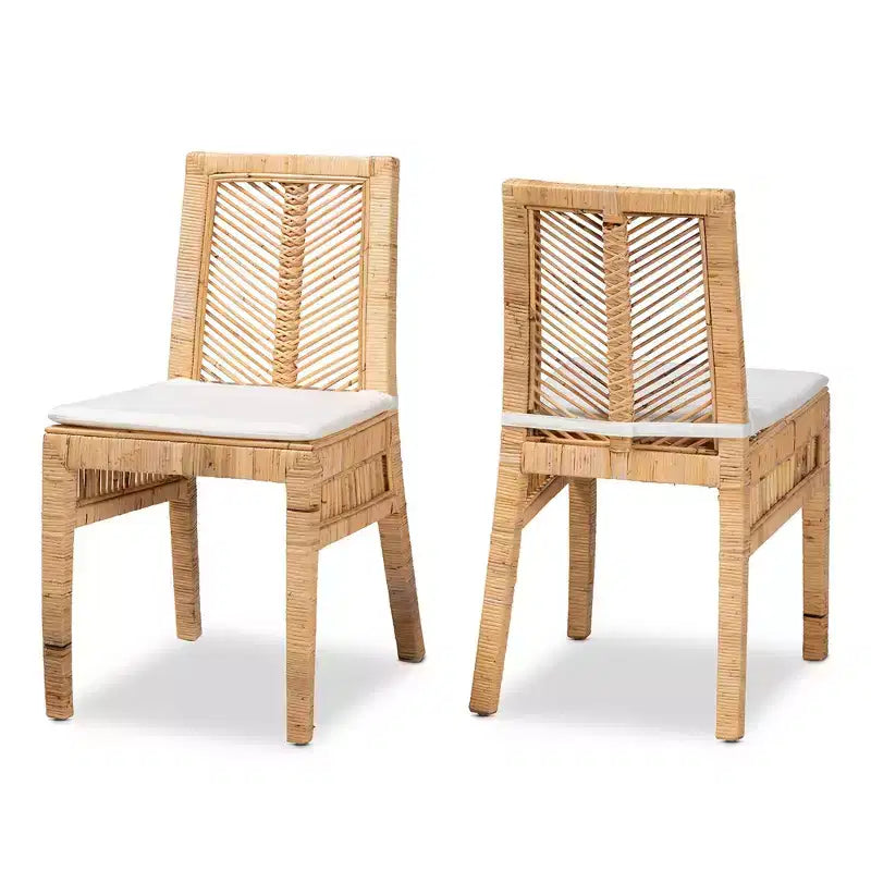 Ensemble de 2 chaises de salle à manger Suci en rotin et bois naturel/marron - Bali & Pari : Structure en acajou, style bohème, assise rembourrée