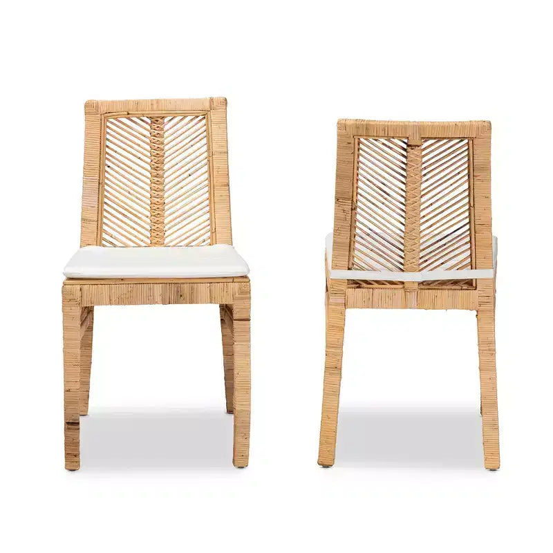 Ensemble de 2 chaises de salle à manger Suci en rotin et bois naturel/marron - Bali & Pari : Structure en acajou, style bohème, assise rembourrée