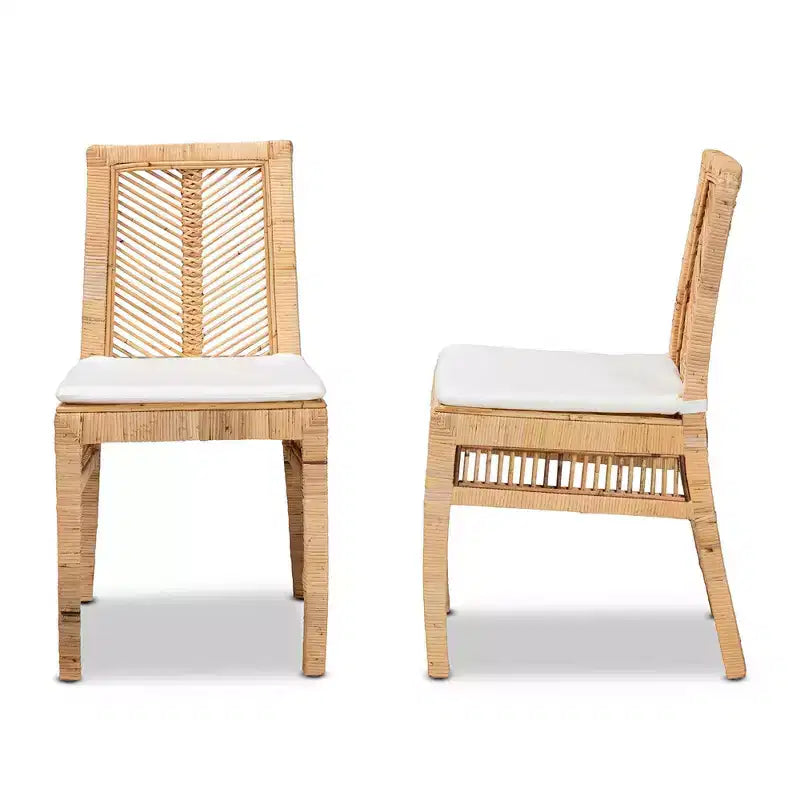 Ensemble de 2 chaises de salle à manger Suci en rotin et bois naturel/marron - Bali & Pari : Structure en acajou, style bohème, assise rembourrée