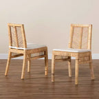 Ensemble de 2 chaises de salle à manger Suci en rotin et bois naturel/marron - Bali & Pari : Structure en acajou, style bohème, assise rembourrée