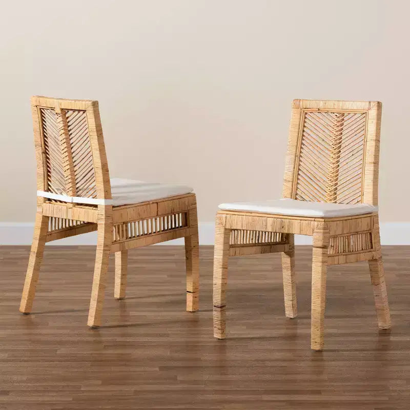 Ensemble de 2 chaises de salle à manger Suci en rotin et bois naturel/marron - Bali & Pari : Structure en acajou, style bohème, assise rembourrée