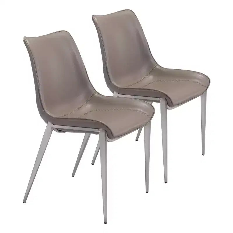 Set of 2 Encanto Dining Chairs Gray/Silver - ZM Home: Brushed Stainless Steel Base, Modern Upholstered Armless Design