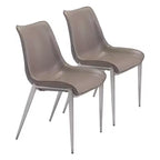 Set of 2 Encanto Dining Chairs Gray/Silver - ZM Home: Brushed Stainless Steel Base, Modern Upholstered Armless Design