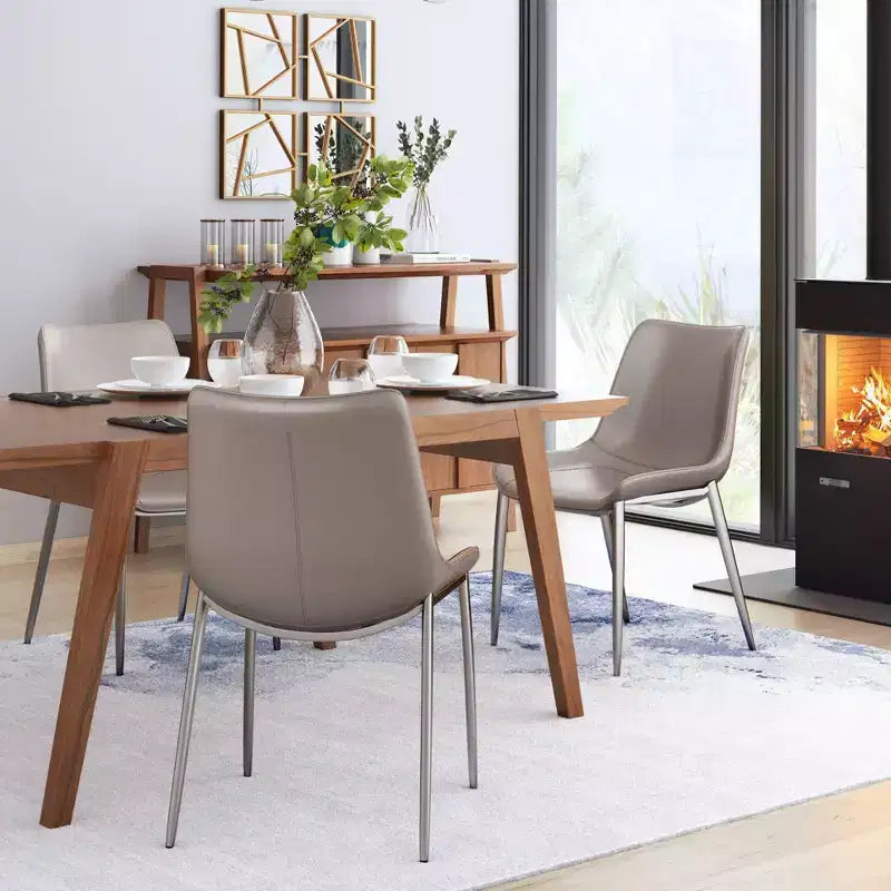 Lot de 2 chaises de salle à manger Encanto Gris/Argent - ZM Home : Piètement en acier inoxydable brossé, design moderne sans accoudoirs et rembourré