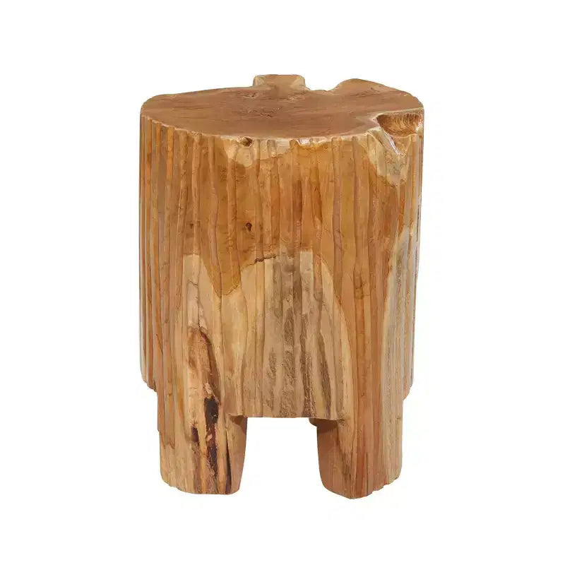 Tabouret contemporain en bois de teck à bord brut marron - Olivia & May : Fait main, Aucun assemblage, Usage intérieur