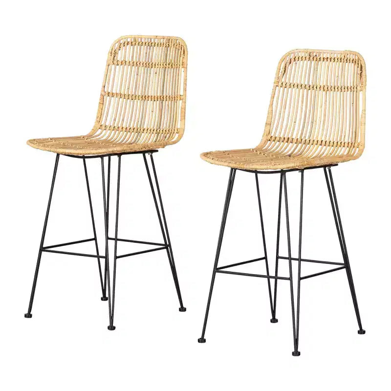 2pk Stool Balka Rattan Counter Height Barstool Rattan/Black - South Shore: Handmade, Kitchen Island Seating