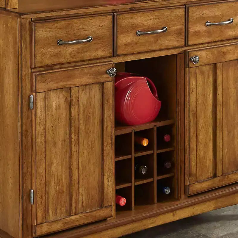 Bahut avec vaisselier 2 portes Bois/Chêne - Home Styles : Élégante desserte, vitrine, casier à vin, meuble de rangement