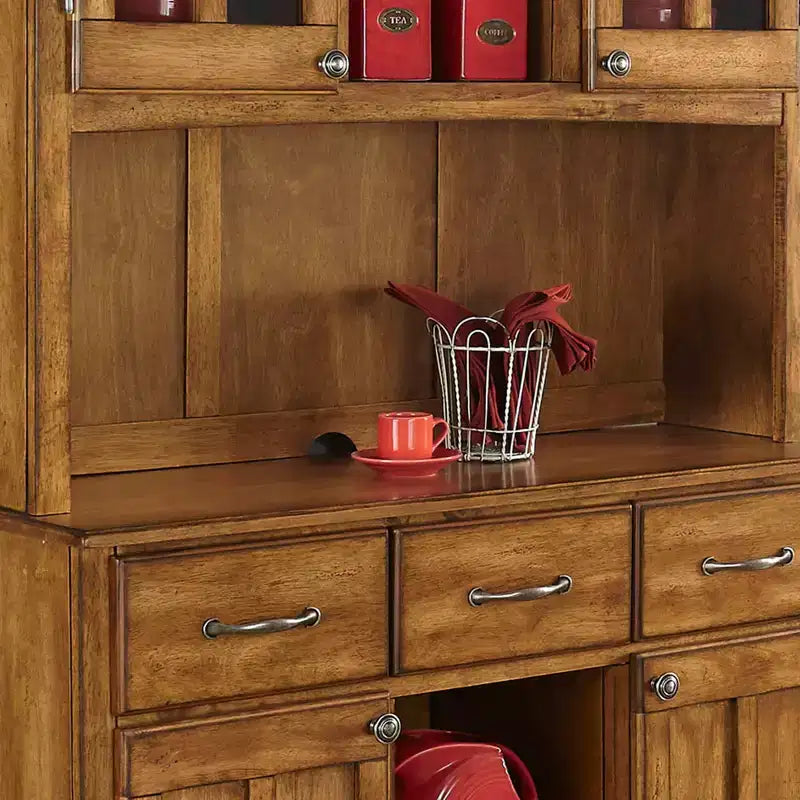 Bahut avec vaisselier 2 portes Bois/Chêne - Home Styles : Élégante desserte, vitrine, casier à vin, meuble de rangement
