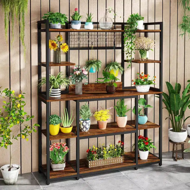 LITTLE TREE Étagère de Rangement 5 Niveaux 55" Étagère à Boulangerie Marron/Noir