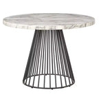 Lifestorey Indra Modern Faux Marble Round Dining Table Off-White/Black: Faux Marble Top, 4-Seater, Modern Kitchen Furniture