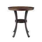 Table de 40" à hauteur de bar Angelo Chêne - Powell : Pieds en métal bronze de transition, étagère circulaire