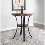 Table de 40" à hauteur de bar Angelo Chêne - Powell : Pieds en métal bronze de transition, étagère circulaire