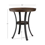 Table de 40" à hauteur de bar Angelo Chêne - Powell : Pieds en métal bronze de transition, étagère circulaire