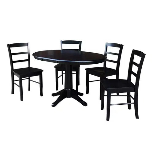 36" Rosemont Round Extendable Dining Table with Drop Leaf, 4 Chairs Set - International Concepts