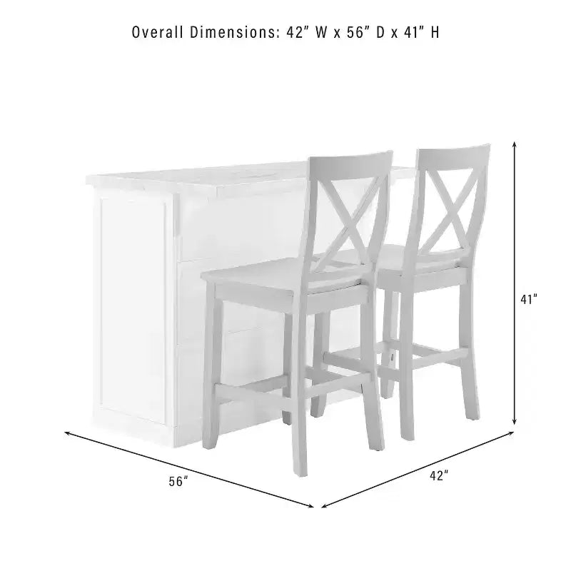 Îlot de cuisine Crosley Cutler 42 po avec plateau en faux marbre et tabourets à dossier en X Blanc/Gris : Moulure perlée, armoire de rangement, placage en bois