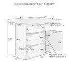 Îlot de cuisine Crosley Cutler 42 po avec plateau en faux marbre et tabourets à dossier en X Blanc/Gris : Moulure perlée, armoire de rangement, placage en bois