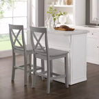 Îlot de cuisine Crosley Cutler 42 po avec plateau en faux marbre et tabourets à dossier en X Blanc/Gris : Moulure perlée, armoire de rangement, placage en bois