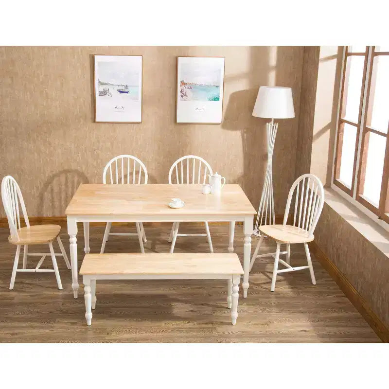 Table de salle à manger Bois/Marron/Blanc - Boraam : Structure en hévéa, 6 places, rectangulaire, piètement à 4 pieds, 152,4 cm de longueur, 91,44 cm de largeur
