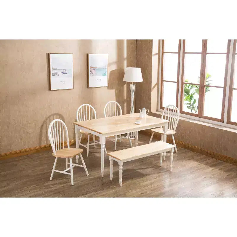 Table de salle à manger Bois/Marron/Blanc - Boraam : Structure en hévéa, 6 places, rectangulaire, piètement à 4 pieds, 152,4 cm de longueur, 91,44 cm de largeur