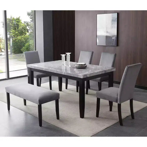 Ensemble de salle à manger 6 pièces Napoli 64 po avec plateau en marbre gris – Steve Silver Co.