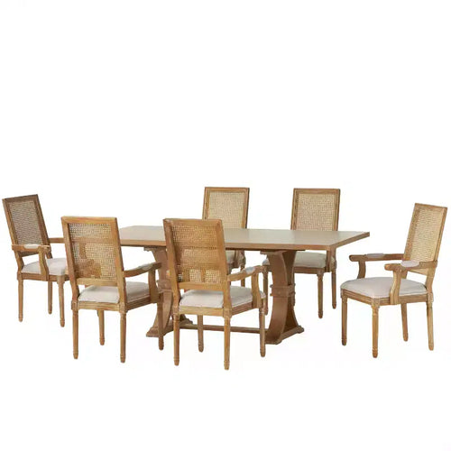 7pc Maria French Country Wood and Cane Expandable Dining Set Natural/Beige - Christopher Knight Home