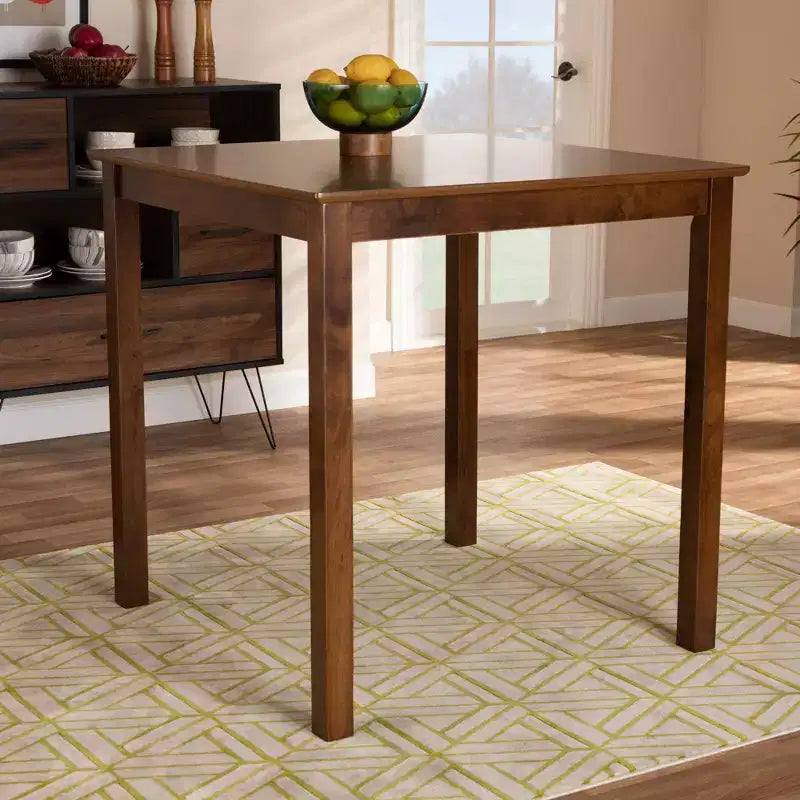 Table de pub Lenoir Wood Square à hauteur de comptoir Noyer - Baxton Studio : Mobilier de cuisine et de bar moderne pour 4