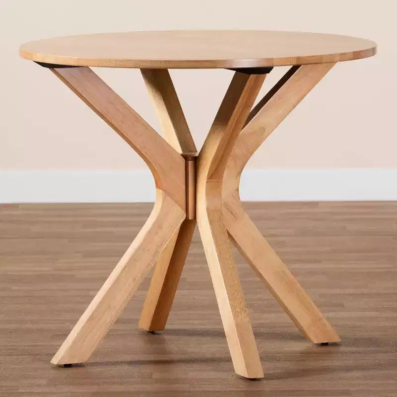 Baxton Studio Kenji Table de salle à manger ronde en bois brun naturel, 34 po de large : hévéa, 4 places