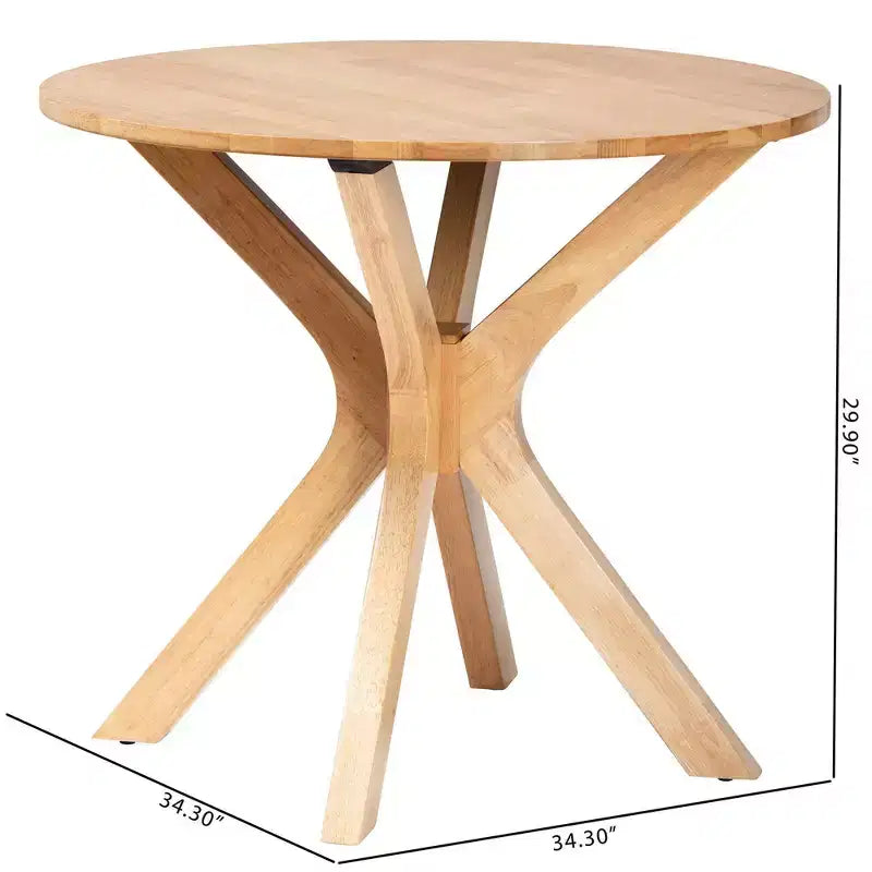 Baxton Studio Kenji Table de salle à manger ronde en bois brun naturel, 34 po de large : hévéa, 4 places
