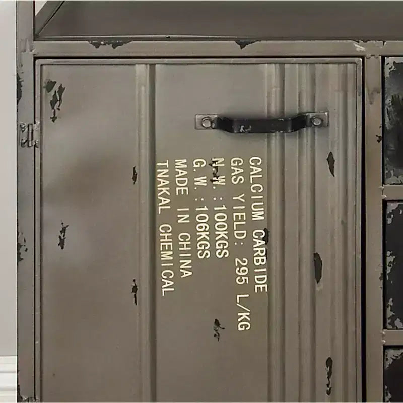 Meuble de rangement utilitaire en métal Olivia & May avec plateau en bois gris acier : Style industriel, cadre en fer, 3 tiroirs, 2 portes, aucun assemblage requis