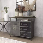 Meuble de rangement utilitaire en métal Olivia & May avec plateau en bois gris acier : Style industriel, cadre en fer, 3 tiroirs, 2 portes, aucun assemblage requis
