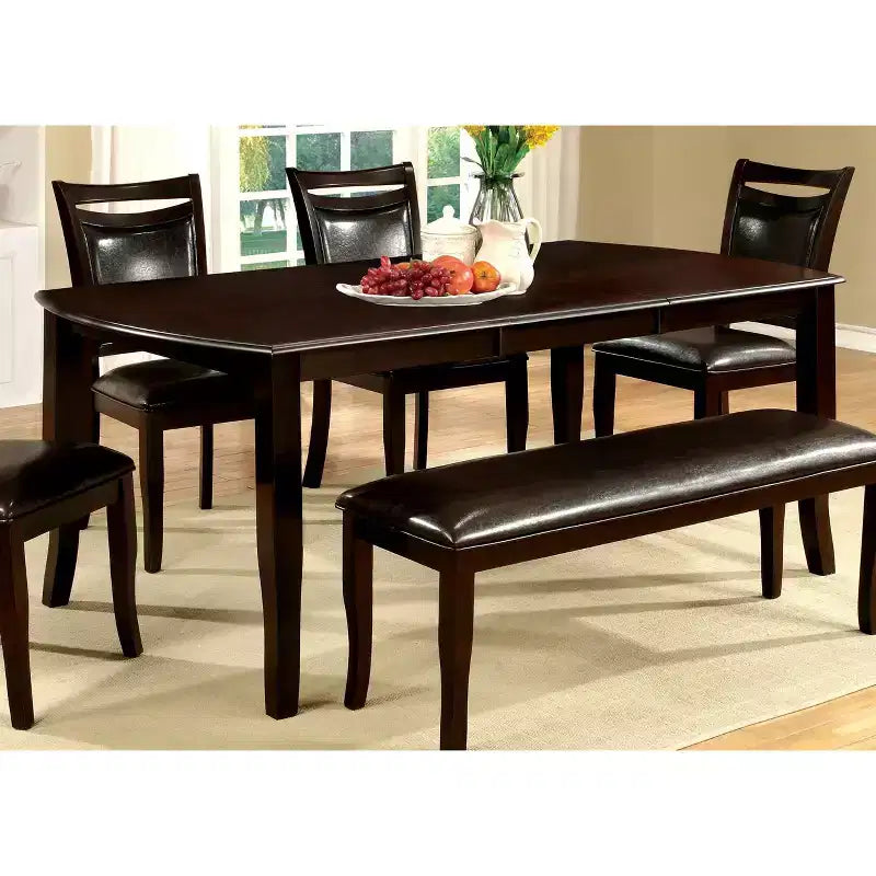 Table à manger extensible Burton en bois arrondie Espresso - miBasics : 4-8 places, style transitoire, allonge amovible