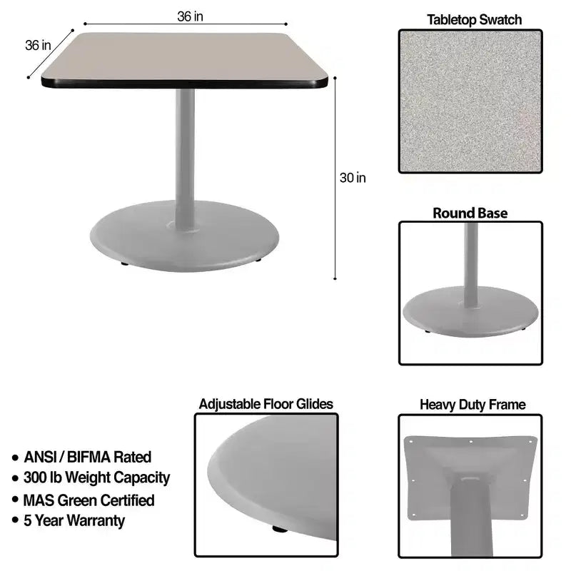 Table de salle à manger carrée Hampden Furnishings 30", collection Bennet, gris/nébuleuse grise