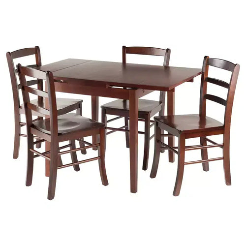 5pc Pulman Dining Set with Ladder Back Chairs Wood/Walnut - Winsome: Traditional Mid-Century Modern, Square Table, 4 Seats