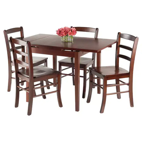 Ensemble de salle à manger Pulman 5 pièces avec chaises à dossier échelle en bois/noyer - Winsome : Traditionnel mi-siècle moderne, table carrée, 4 places