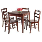 Ensemble de salle à manger Pulman 5 pièces avec chaises à dossier échelle en bois/noyer - Winsome : Traditionnel mi-siècle moderne, table carrée, 4 places