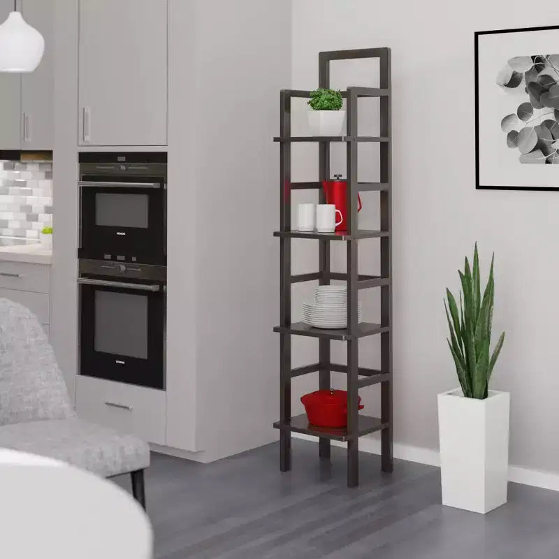 Étagère de cuisine Aiden Narrow Bakers Rack Coffee - Winsome Wood : 4 niveaux de rangement, finition bois laqué, étagères fixes