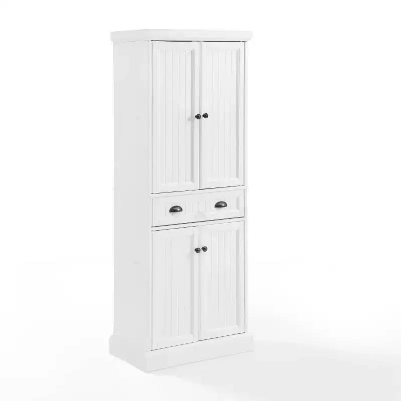 Meuble de rangement blanc Shoreline - Crosley : Étagères réglables, Rangement, Structure en MDF, 4 Portes, 1 Tiroir, 5 Étagères, Meuble de cuisine