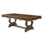 Table à manger Latisha 114" finition chêne antique - Acme Furniture : bordure argentée, détails floraux sur les pieds, base en résine