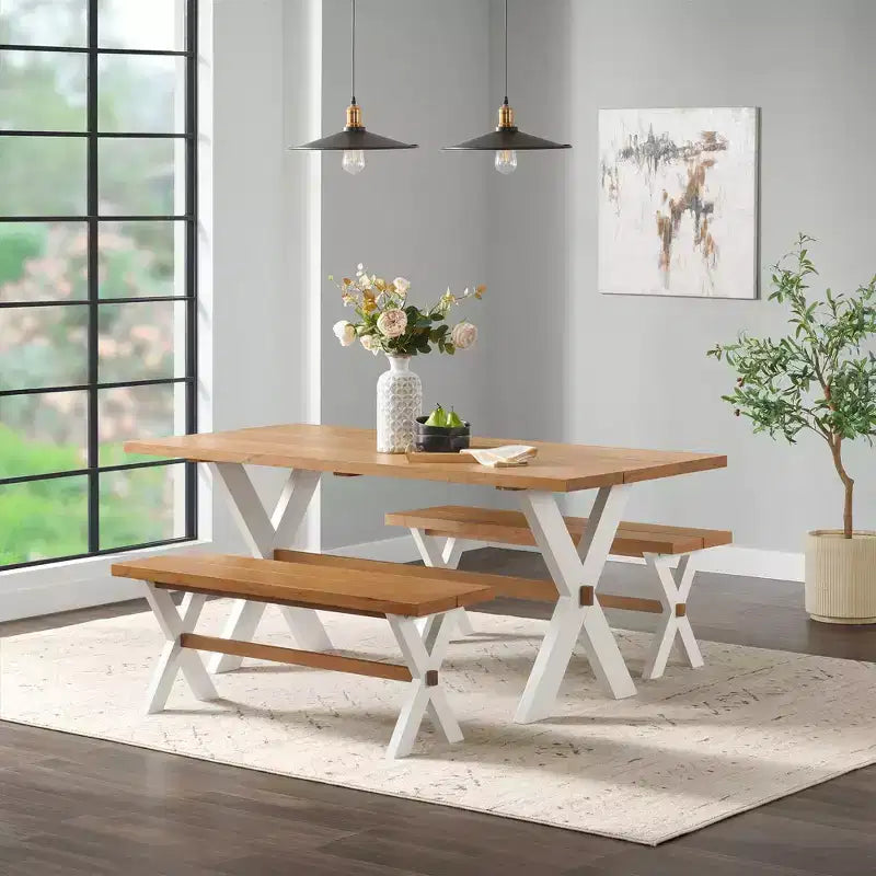 Table de salle à manger Chelsea 72 po avec 2 bancs en cerisier chaud - Meubles Alaterre : Bouleau massif, 6 places