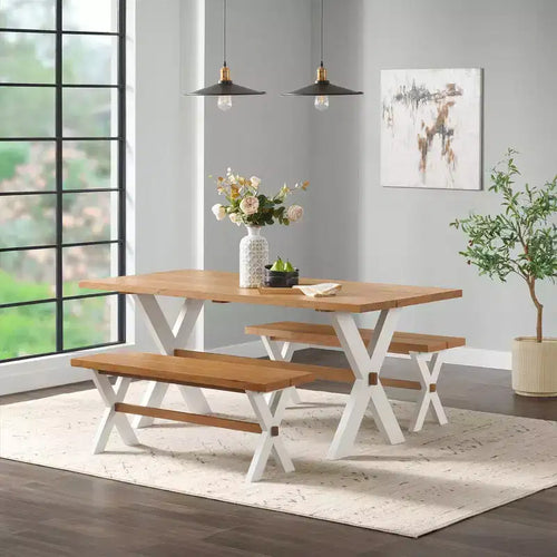 Table de salle à manger Chelsea 72 po avec 2 bancs en cerisier chaud - Meubles Alaterre : Bouleau massif, 6 places