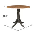 Table de salle à manger 3 pièces de 42 po ronde, à abattants doubles, hauteur comptoir, avec 2 tabourets à dossier ajouré Noyer/Charbon délavé - International Concepts