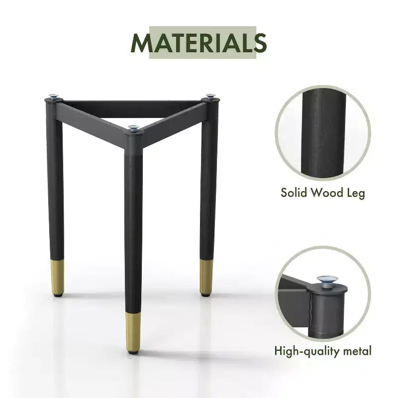 miBasics Shinesun Table d'appoint triangulaire moderne, piètement noir : 21,83 po de hauteur, métal et bois, conception à 3 pieds, assemblage requis