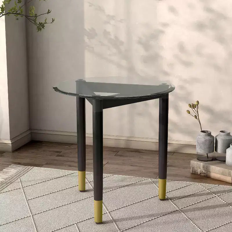 miBasics Shinesun Table d'appoint triangulaire moderne, piètement noir : 21,83 po de hauteur, métal et bois, conception à 3 pieds, assemblage requis