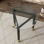 miBasics Shinesun Table d'appoint triangulaire moderne, piètement noir : 21,83 po de hauteur, métal et bois, conception à 3 pieds, assemblage requis
