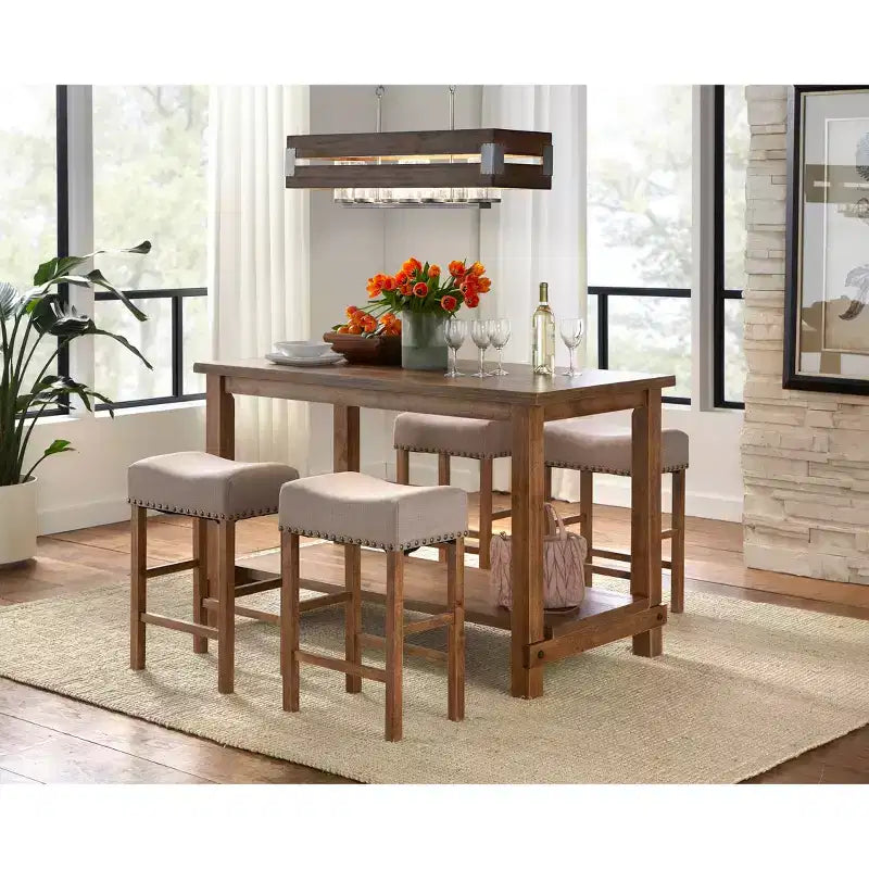 Table de salle à manger rectangulaire à hauteur de comptoir Buylateral Hathaway Modern Farmhouse, couleur Bois flotté