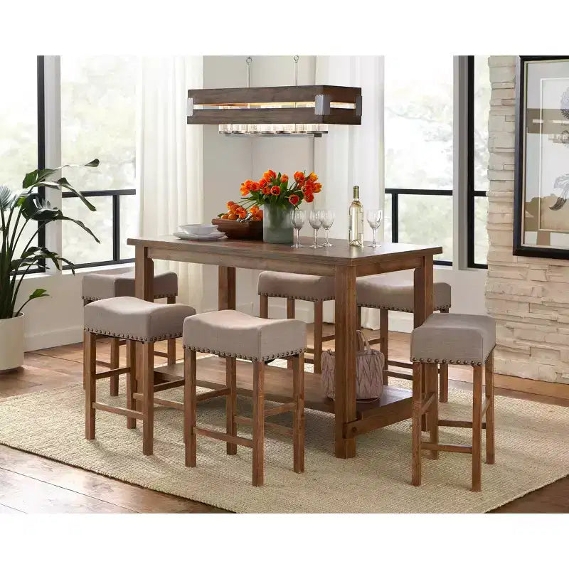 Table de salle à manger rectangulaire à hauteur de comptoir Buylateral Hathaway Modern Farmhouse, couleur Bois flotté