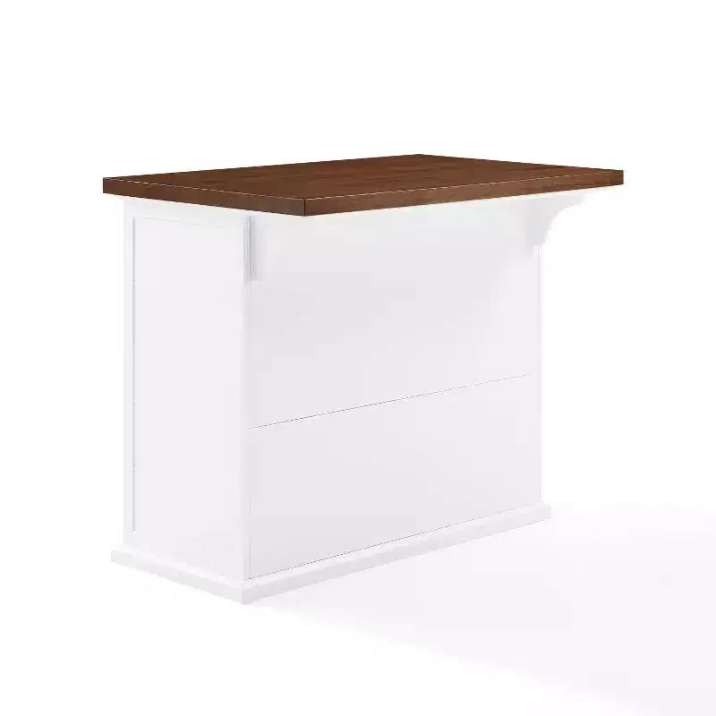 Îlot de cuisine Crosley Bartlett en bois, dessus blanc/noyer : style traditionnel, étagères réglables, chariot de rangement