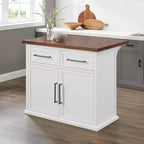 Îlot de cuisine Crosley Bartlett en bois, dessus blanc/noyer : style traditionnel, étagères réglables, chariot de rangement
